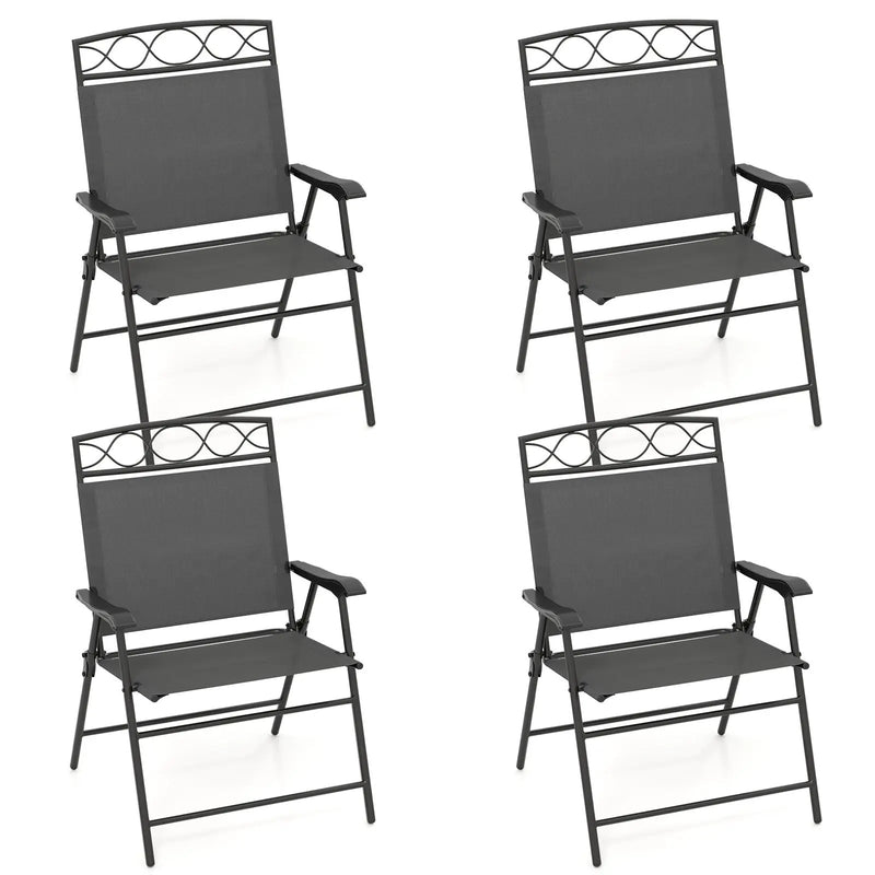 Set of 4 Patio Folding Chairs Set Dining Chairs with Armrests by DirectDeals