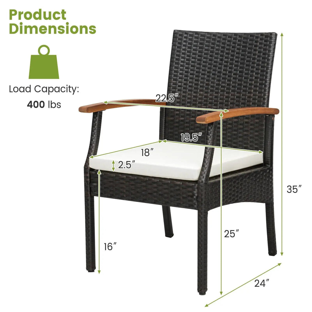 Patio Wicker Chair Set of 2/4 with Soft Zippered Cushion, photo 10 of 16