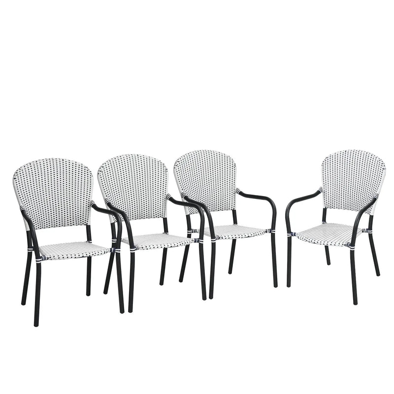 Set of 4 Patio Rattan Stackable Dining Chair with Armrest for Garden-White by DirectDeals