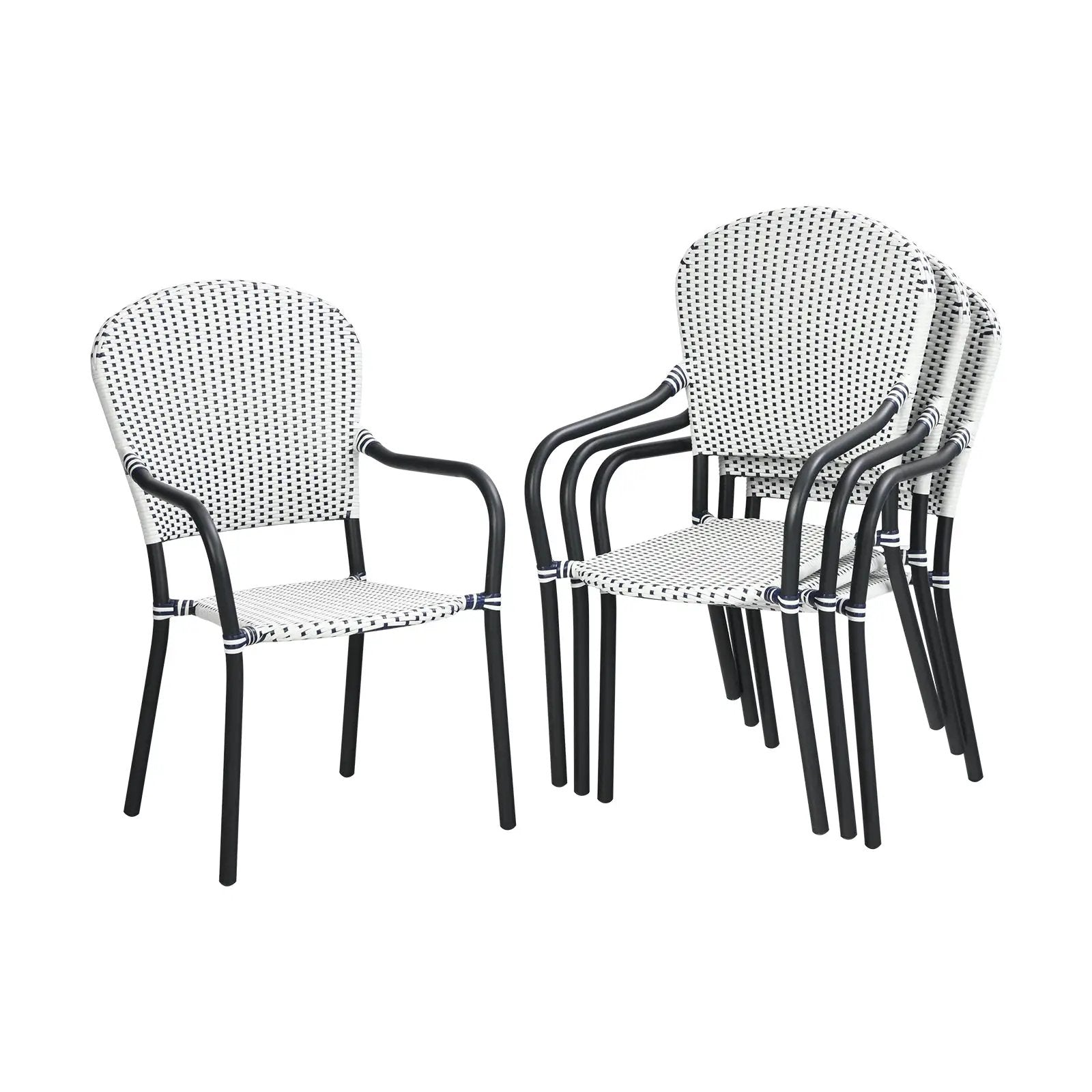 Set of 4 Patio Rattan Stackable Dining Chair with Armrest for Garden-White by DirectDeals