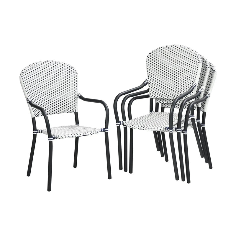 Set of 4 Patio Rattan Stackable Dining Chair with Armrest for Garden-White by DirectDeals