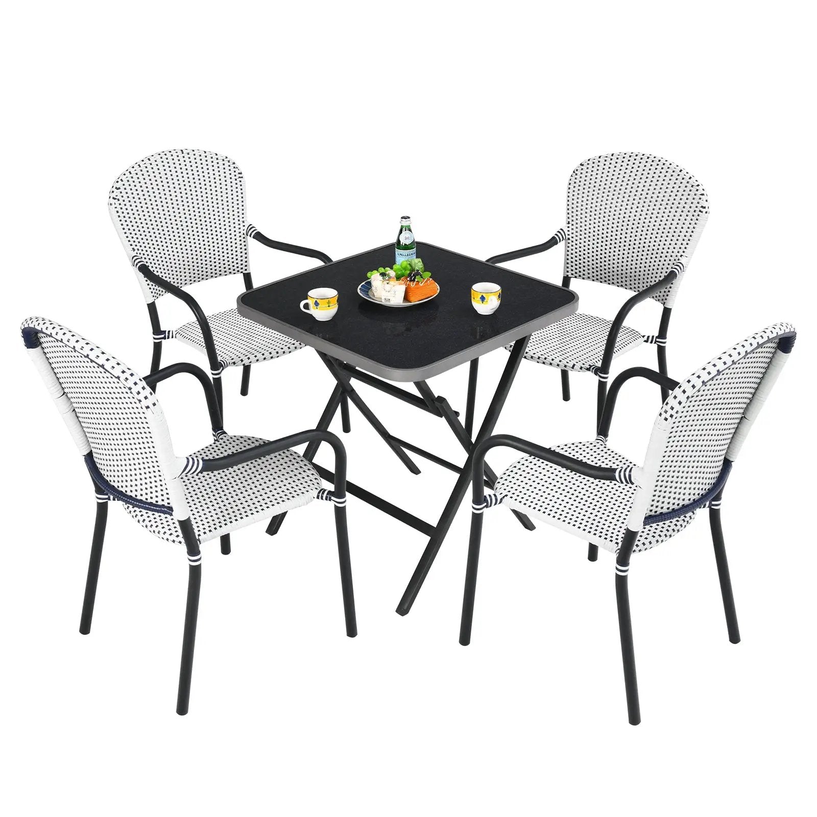 Set of 4 Patio Rattan Stackable Dining Chair with Armrest for Garden-White by DirectDeals