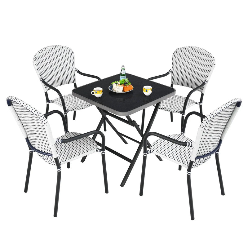 Set of 4 Patio Rattan Stackable Dining Chair with Armrest for Garden-White by DirectDeals