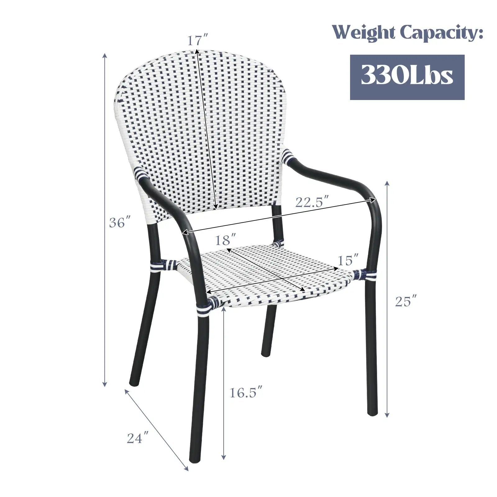 Set of 4 Patio Rattan Stackable Dining Chair with Armrest for Garden-White by DirectDeals