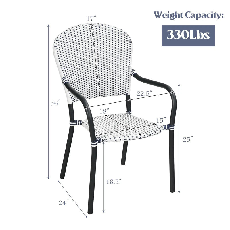 Set of 4 Patio Rattan Stackable Dining Chair with Armrest for Garden-White by DirectDeals