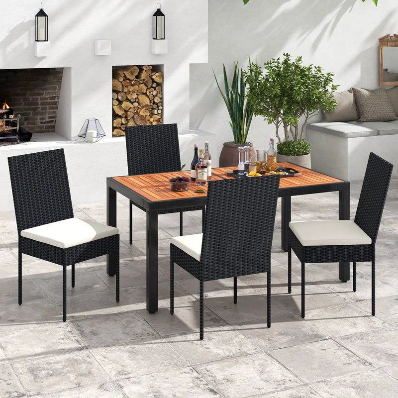 Set of 4 Patio Rattan Wicker Dining Chairs Set with Soft Cushions-Black by DirectDeals
