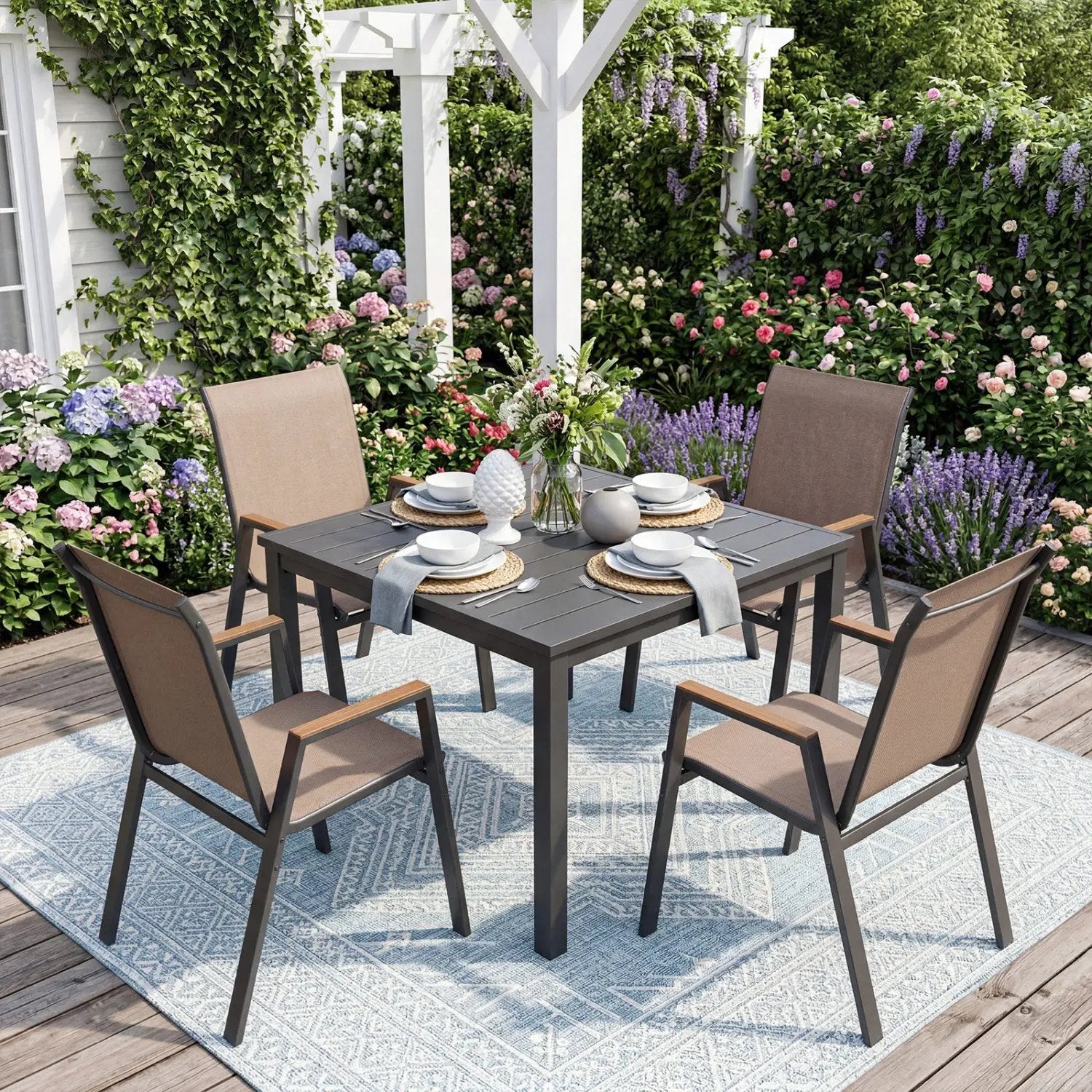 Stackable Patio Dining Chairs Set of 4 with High Backs by DirectDeals