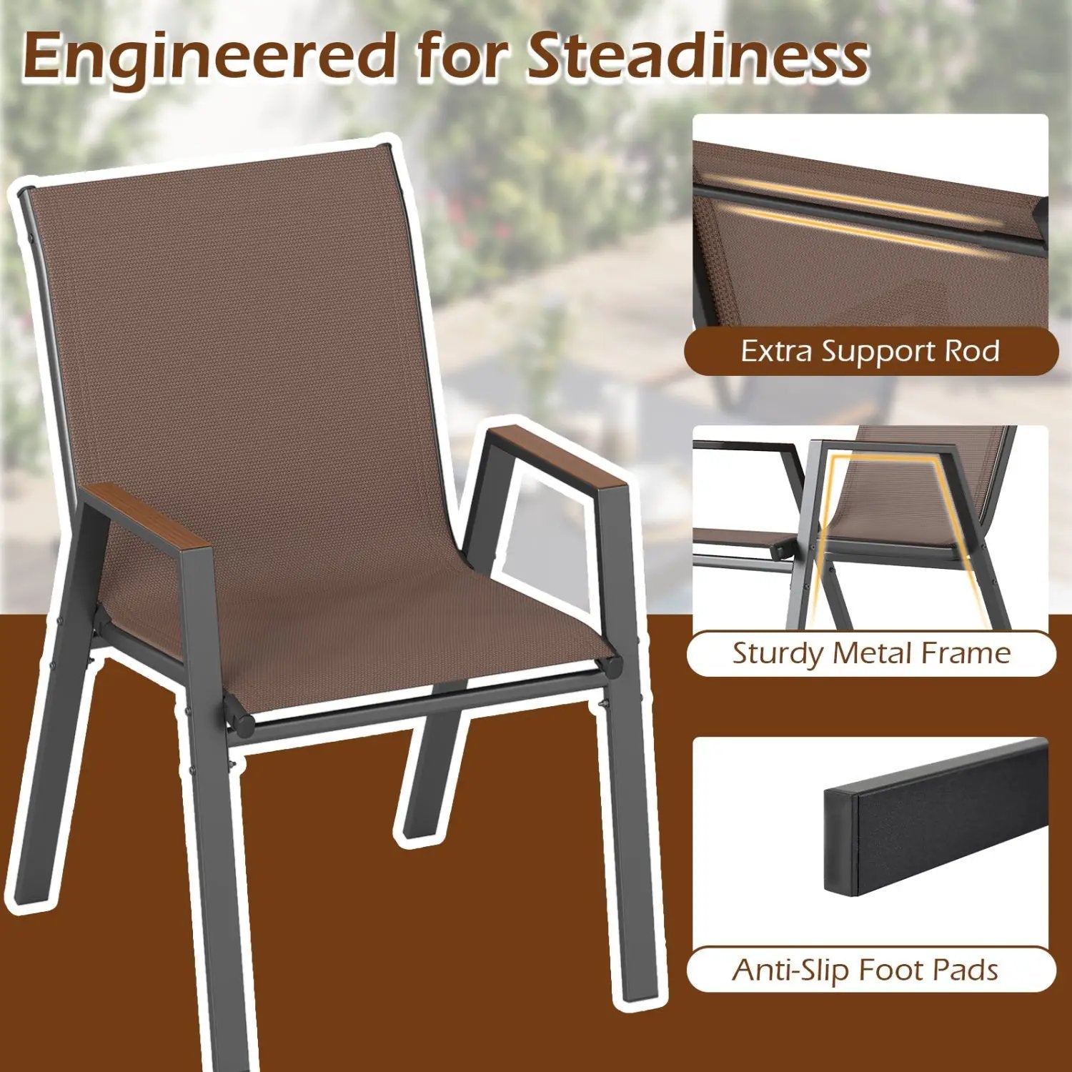 Stackable Patio Dining Chairs Set of 4 with High Backs by DirectDeals
