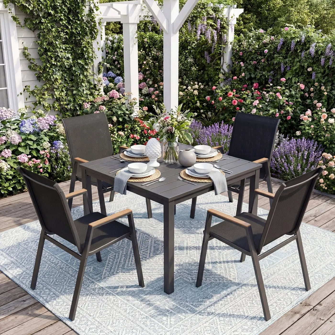 Stackable Patio Dining Chairs Set of 4 with High Backs by DirectDeals