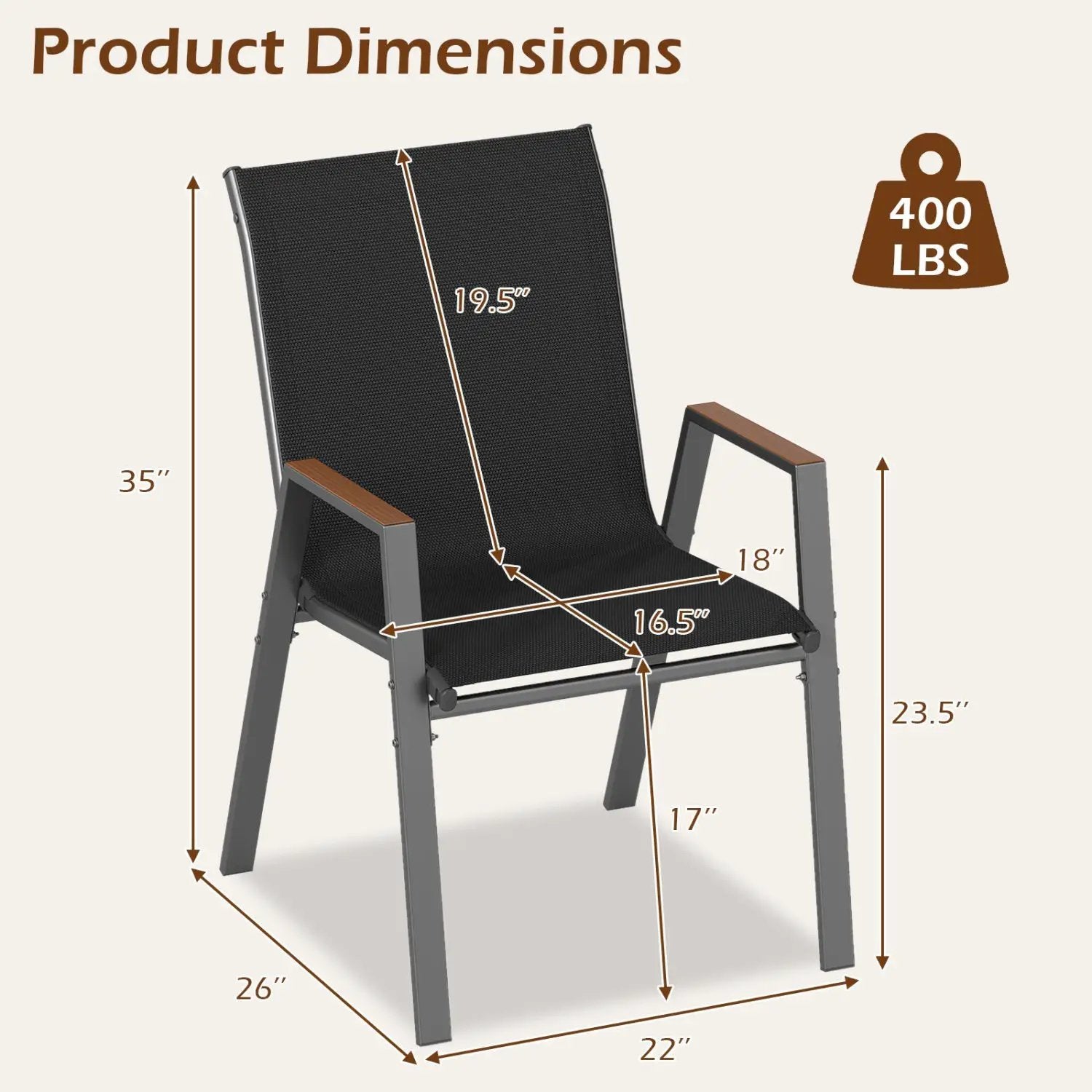 Stackable Patio Dining Chairs Set of 4 with High Backs by DirectDeals