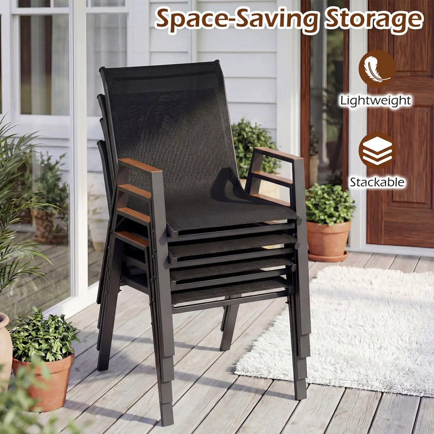 Stackable Patio Dining Chairs Set of 4 with High Backs by DirectDeals