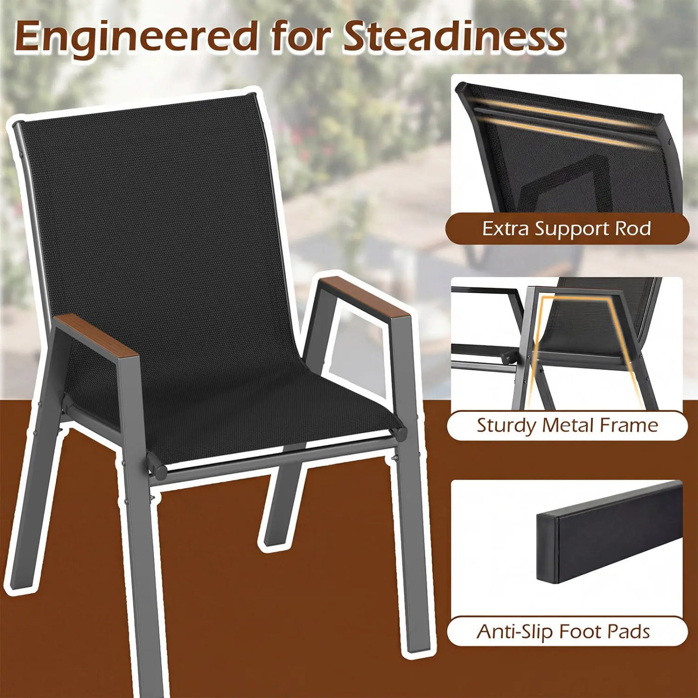 Stackable Patio Dining Chairs Set of 4 with High Backs by DirectDeals