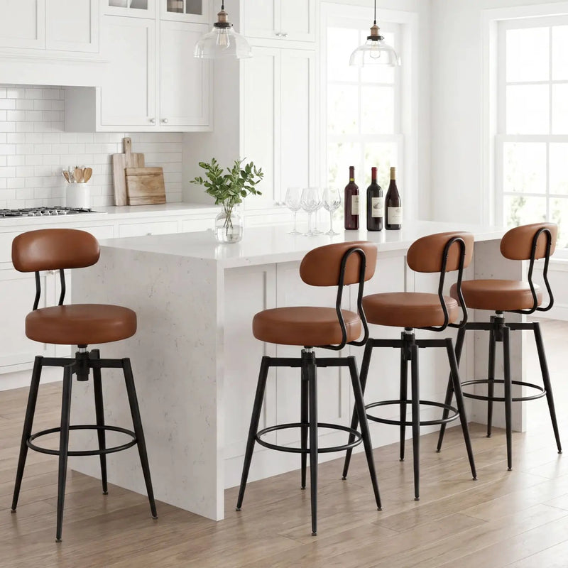 Set of 4 Swivel Barstools Faux Leather with Upholstered Seat and Back by DirectDeals