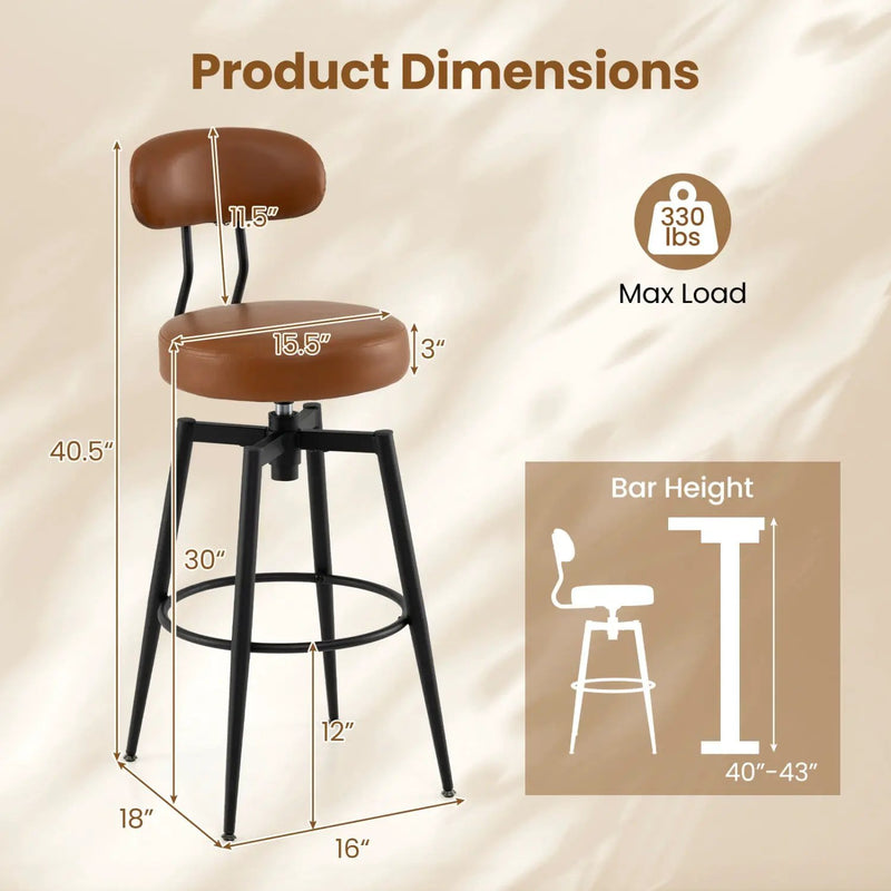 Set of 4 Swivel Barstools Faux Leather with Upholstered Seat and Back by DirectDeals