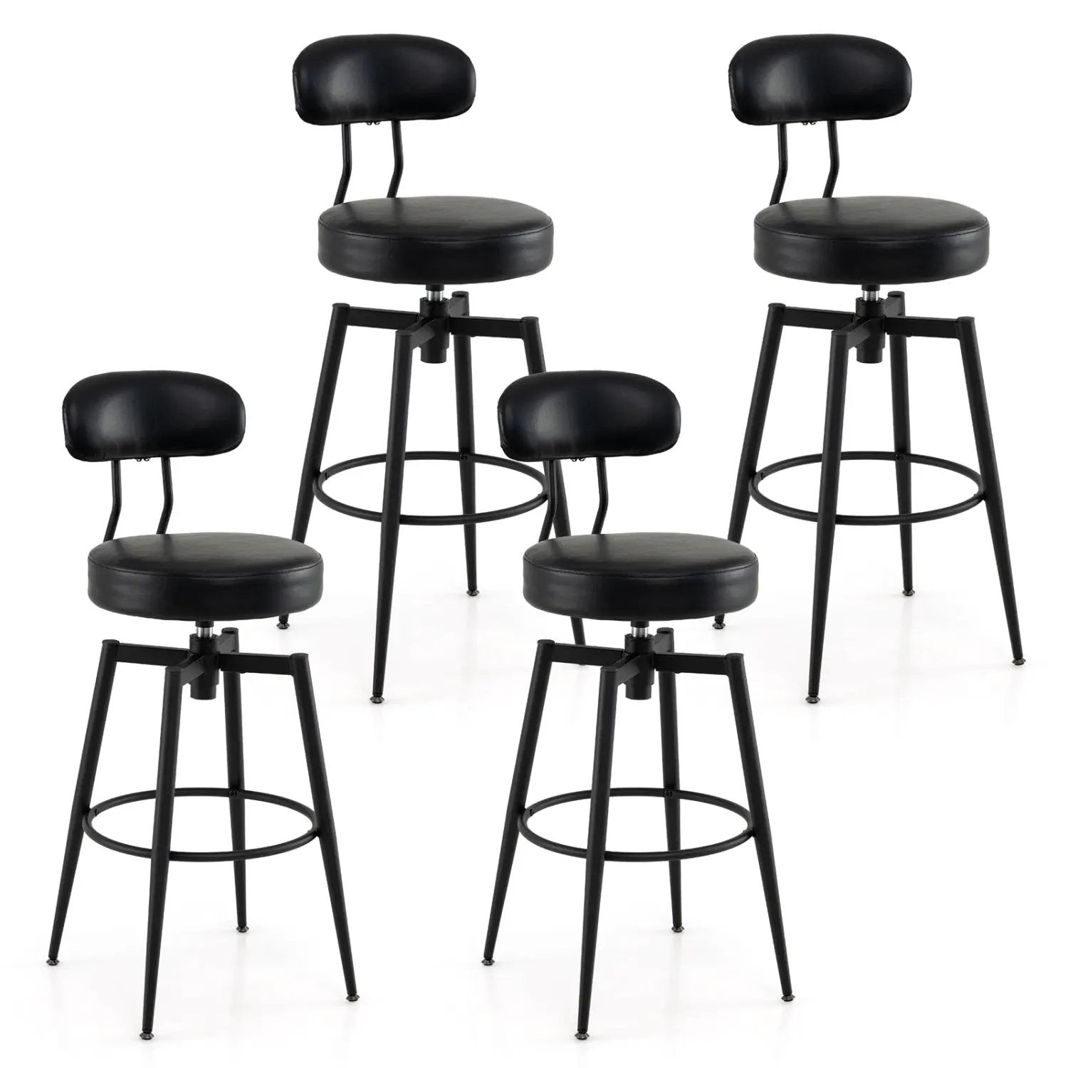 Set of 4 Swivel Barstools Faux Leather with Upholstered Seat and Back by DirectDeals