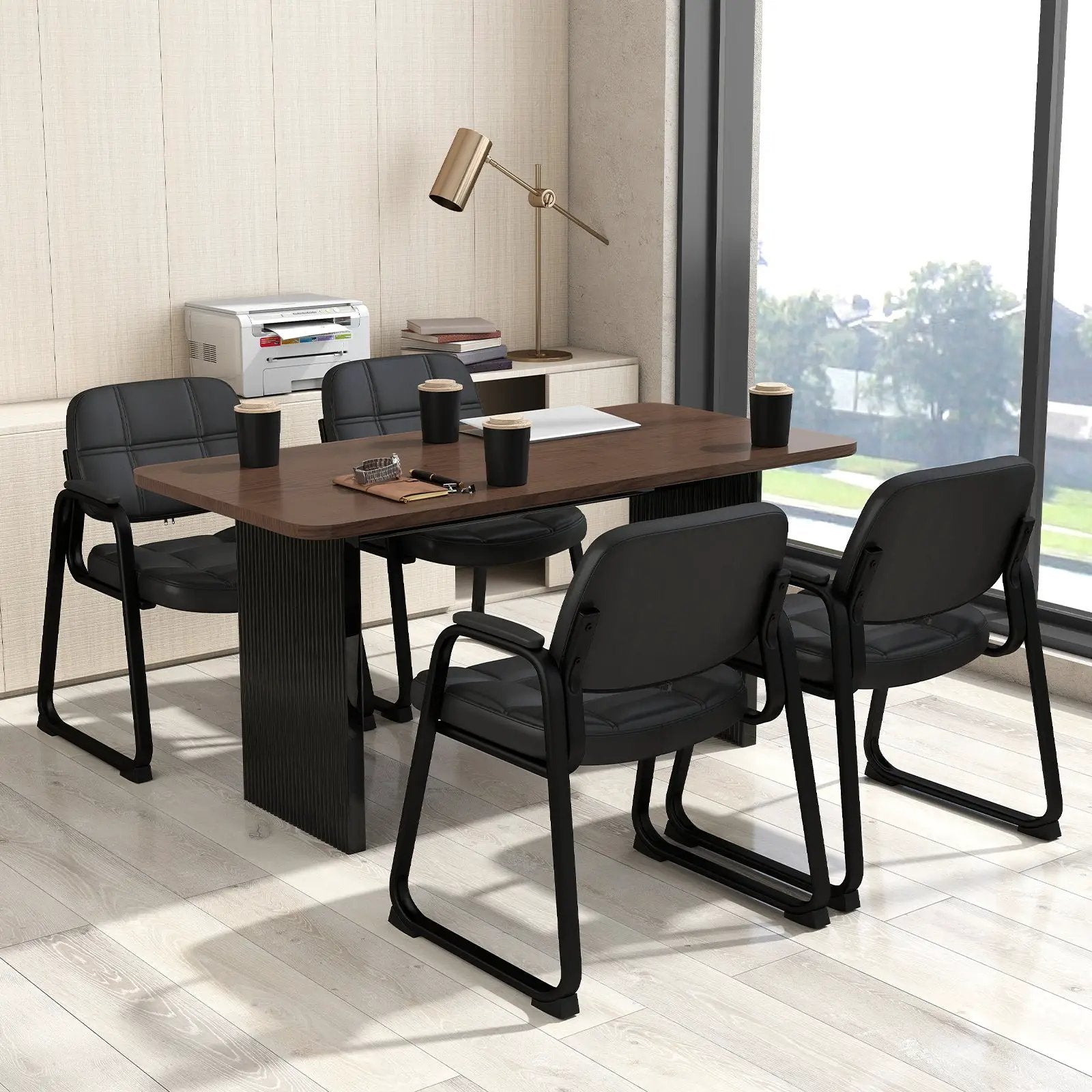 Set of 4 Upholstered Waiting Room Chair with Armrest and Ergonomic Backrest-Black by DirectDeals