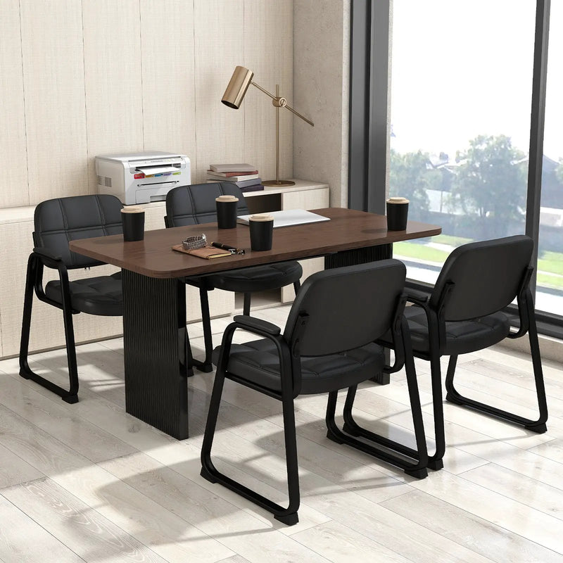 Set of 4 Upholstered Waiting Room Chair with Armrest and Ergonomic Backrest-Black by DirectDeals
