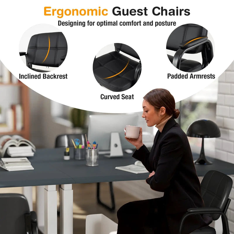 Set of 4 Upholstered Waiting Room Chair with Armrest and Ergonomic Backrest-Black by DirectDeals