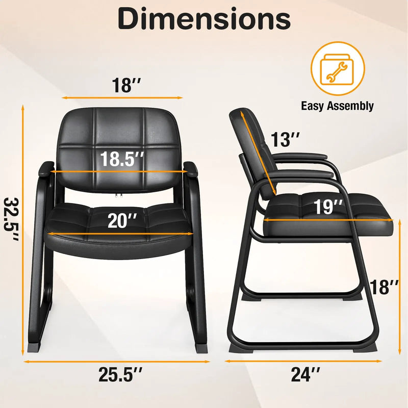 Set of 4 Upholstered Waiting Room Chair with Armrest and Ergonomic Backrest-Black by DirectDeals