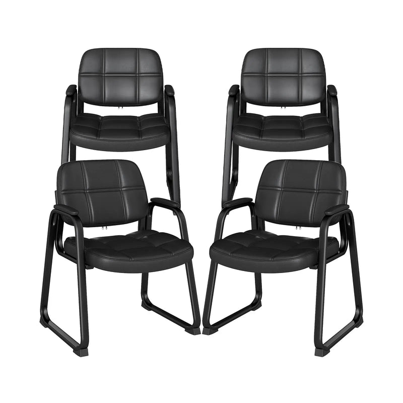 Set of 4 Upholstered Waiting Room Chair with Armrest and Ergonomic Backrest-Black by DirectDeals