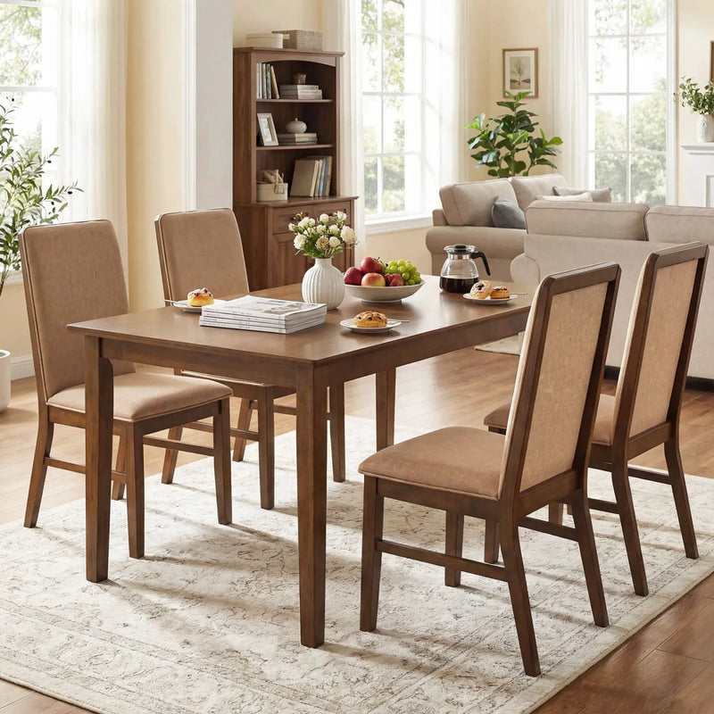 Set of 4 Upholstered Dining Chairs with Solid Rubber Wood Legs by DirectDeals
