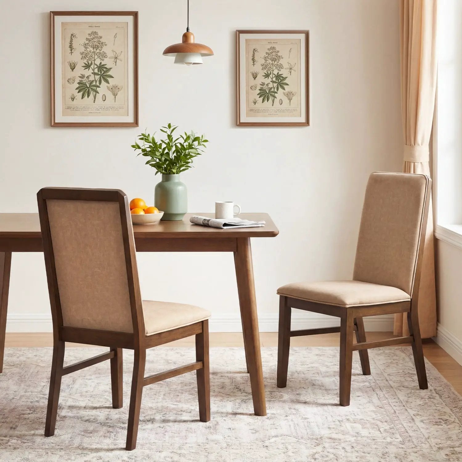 Set of 4 Upholstered Dining Chairs with Solid Rubber Wood Legs by DirectDeals