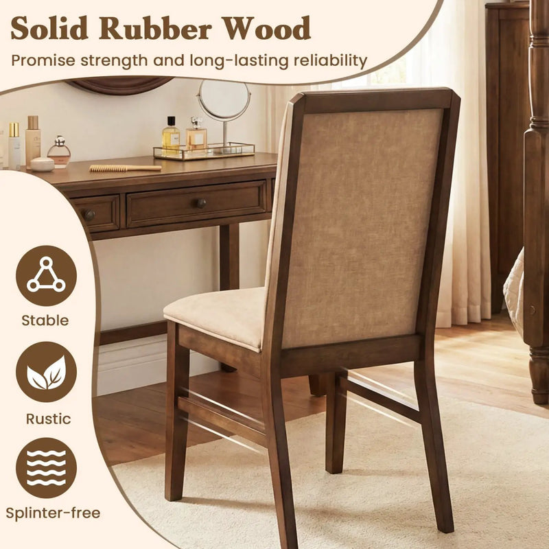 Set of 4 Upholstered Dining Chairs with Solid Rubber Wood Legs by DirectDeals