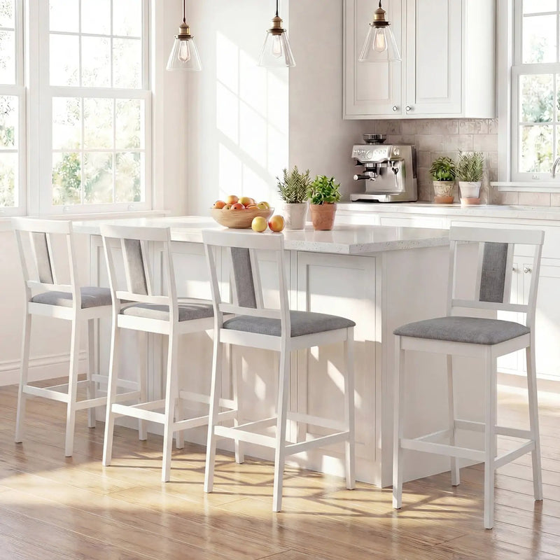 Set of 4 Upholstered Barstool 29.5 Inch Bar Height with Solid Rubber Wood Frame by DirectDeals