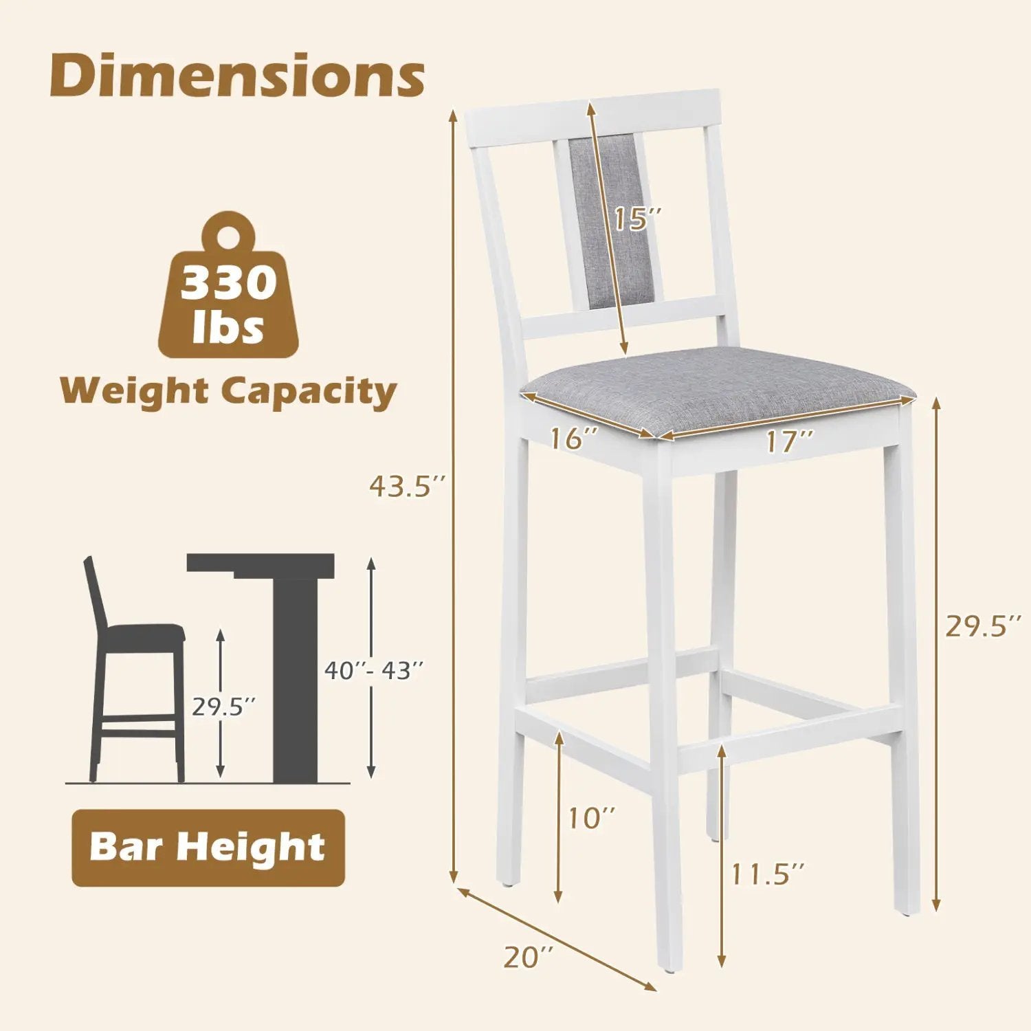 Set of 4 Upholstered Barstool 29.5 Inch Bar Height with Solid Rubber Wood Frame by DirectDeals