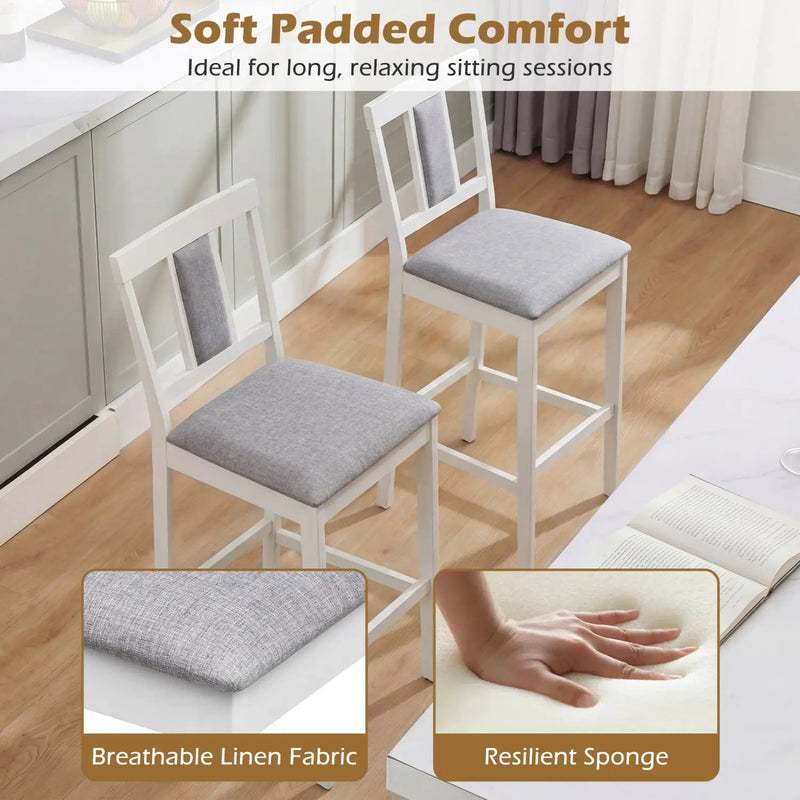 Set of 4 Upholstered Barstool 29.5 Inch Bar Height with Solid Rubber Wood Frame by DirectDeals