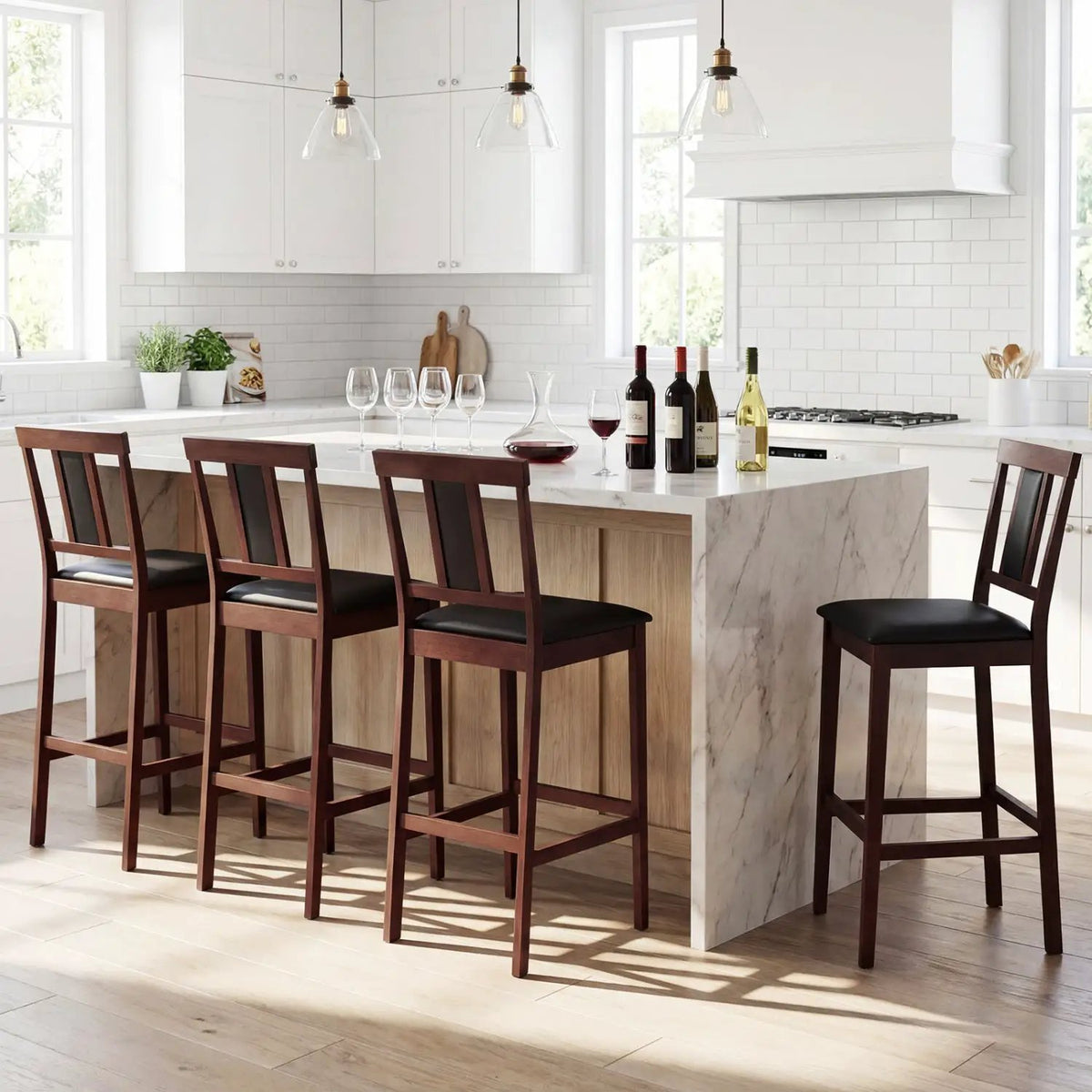 Set of 4 Upholstered Barstool 29.5 Inch Bar Height with Solid Rubber Wood Frame, photo 3 of 14