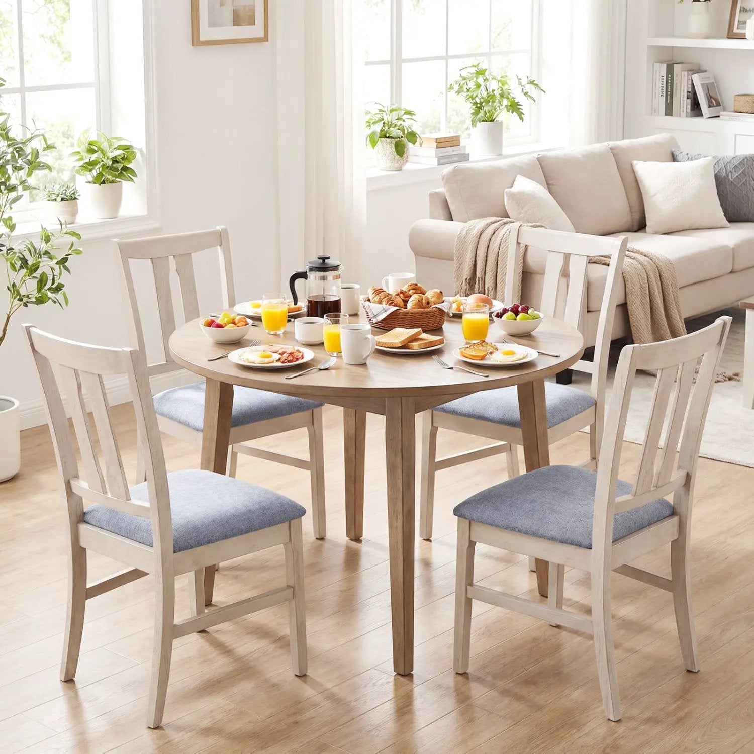 Set of 4 Wooden Upholstered Dining Chairs with High Curved Back by DirectDeals