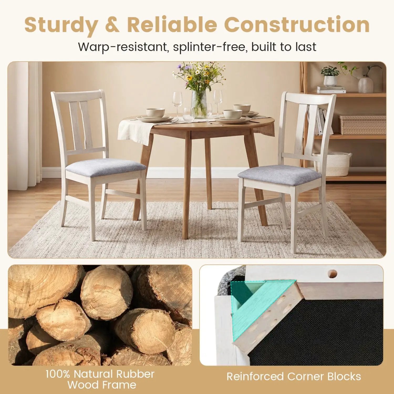 Set of 4 Wooden Upholstered Dining Chairs with High Curved Back by DirectDeals