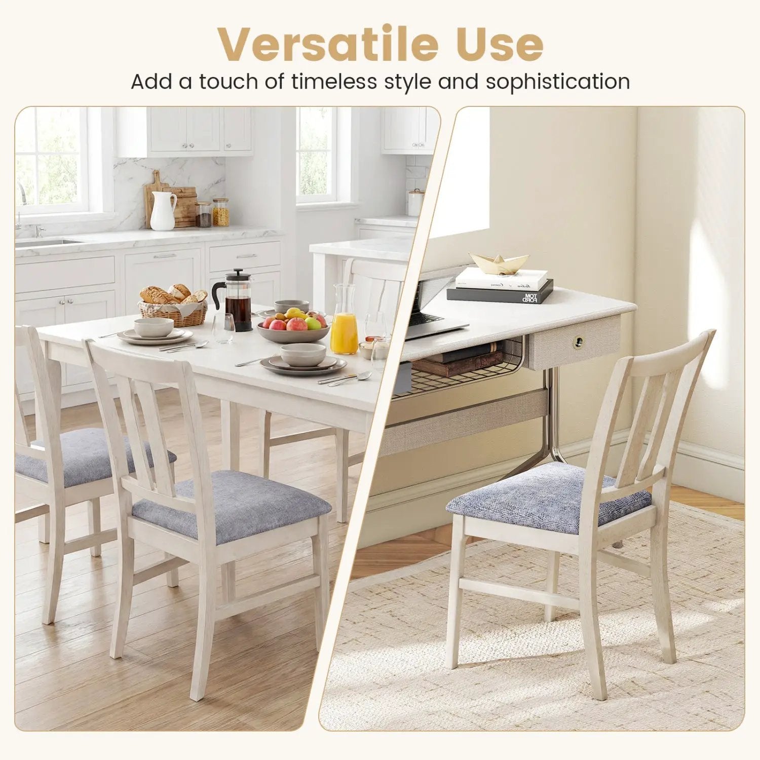 Set of 4 Wooden Upholstered Dining Chairs with High Curved Back by DirectDeals
