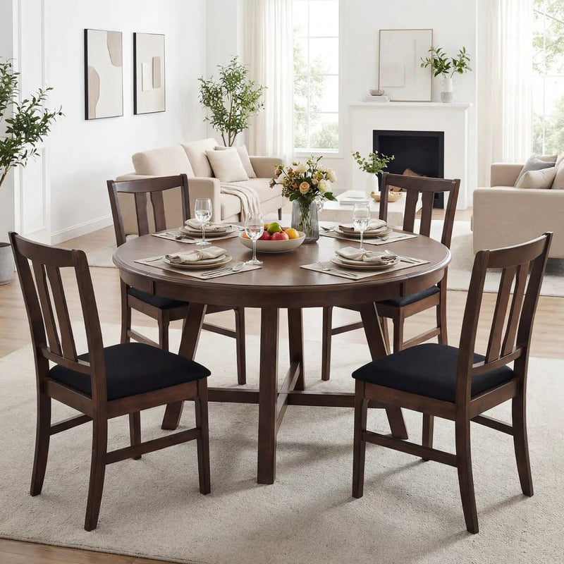 Set of 4 Wooden Upholstered Dining Chairs with High Curved Back by DirectDeals