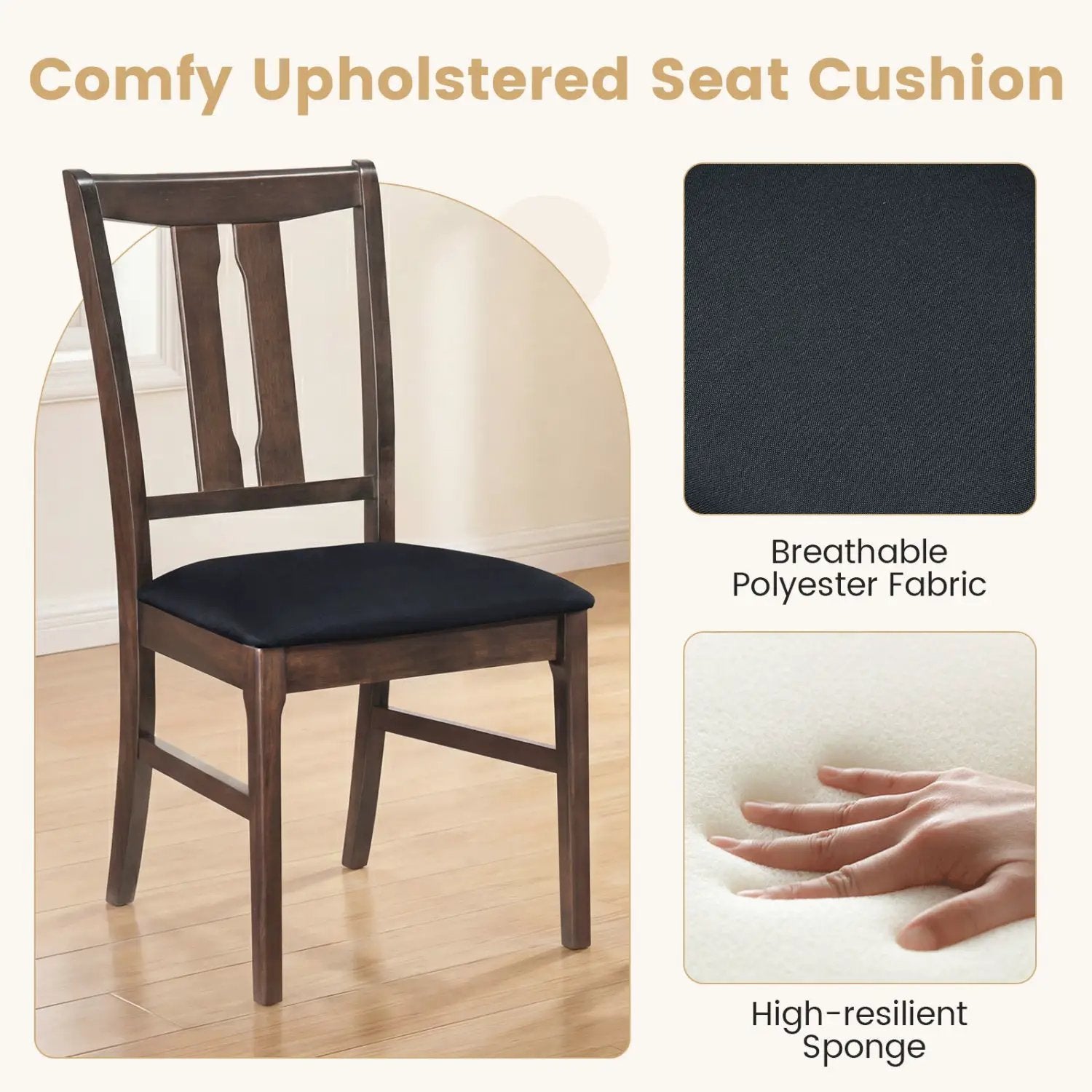 Set of 4 Wooden Upholstered Dining Chairs with High Curved Back by DirectDeals