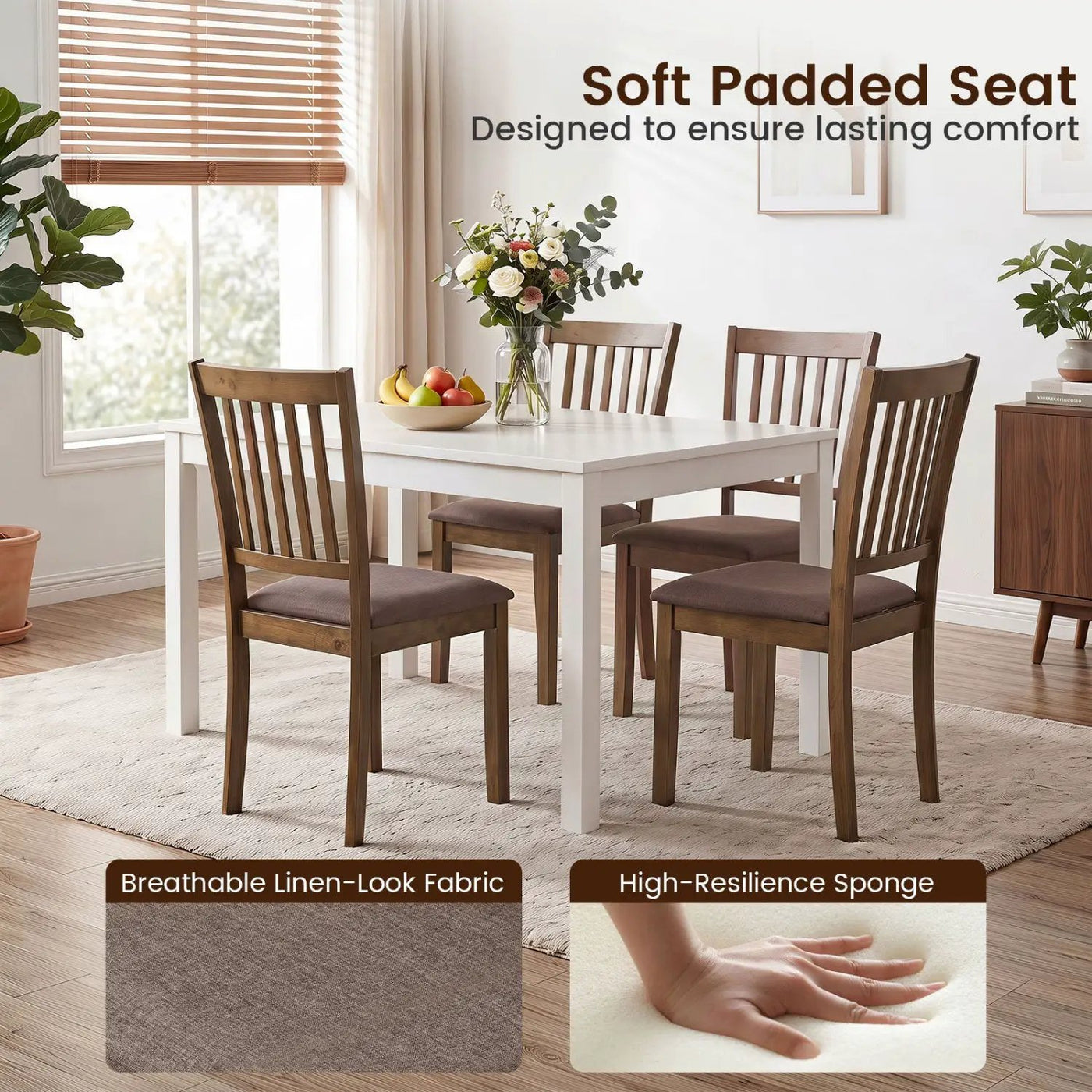 Upholstered Dining Chairs Set of 4 with Rubber Wood Frame by DirectDeals