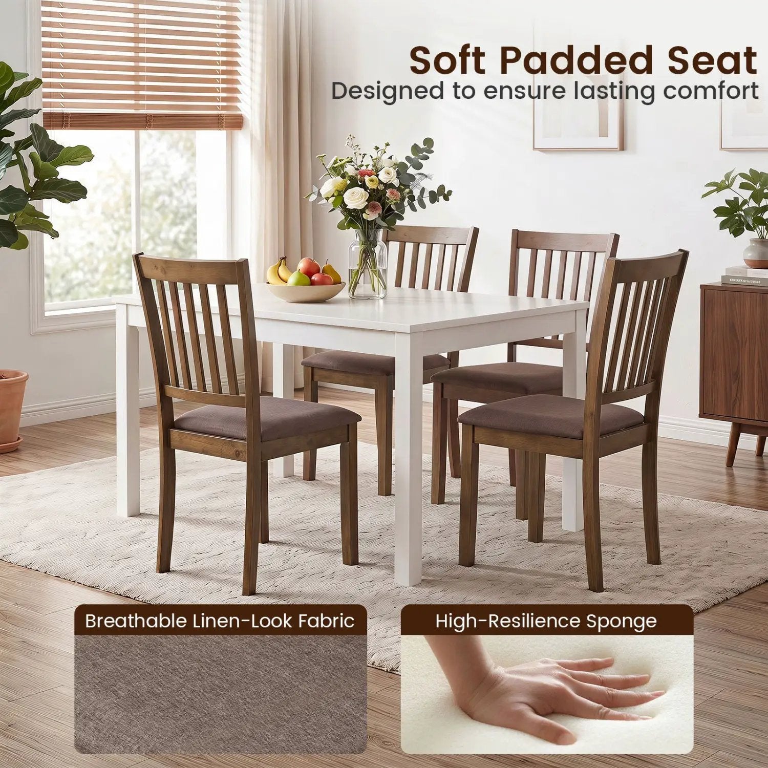 Upholstered Dining Chairs Set of 4 with Rubber Wood Frame by DirectDeals