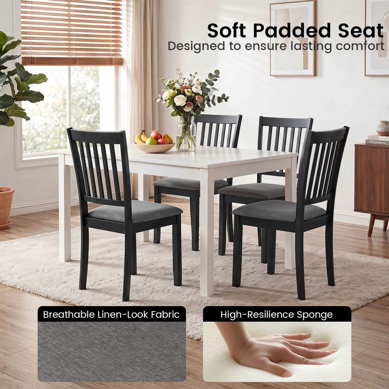 Upholstered Dining Chairs Set of 4 with Rubber Wood Frame by DirectDeals