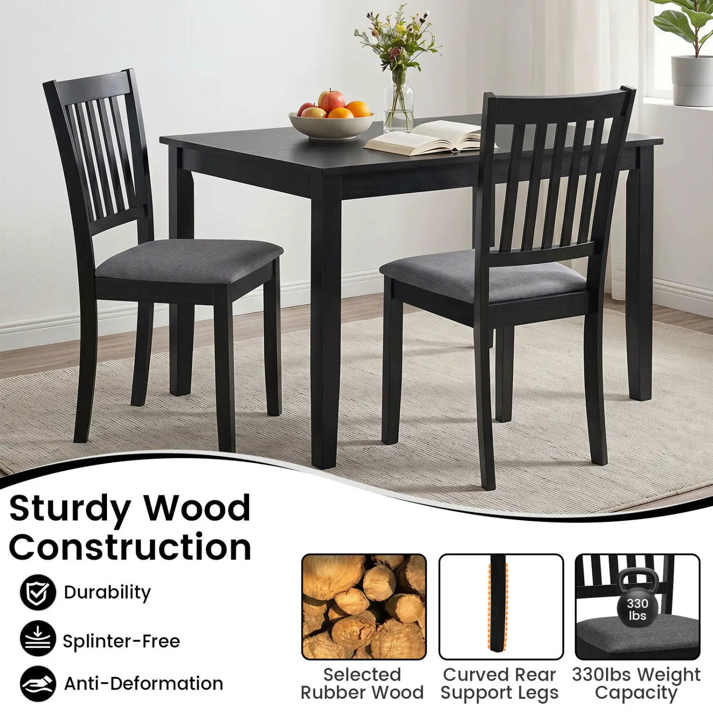Upholstered Dining Chairs Set of 4 with Rubber Wood Frame by DirectDeals
