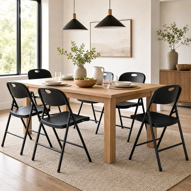 Foldable Plastic Dining Chairs Set of 6 with Ergonomic Backrest by DirectDeals