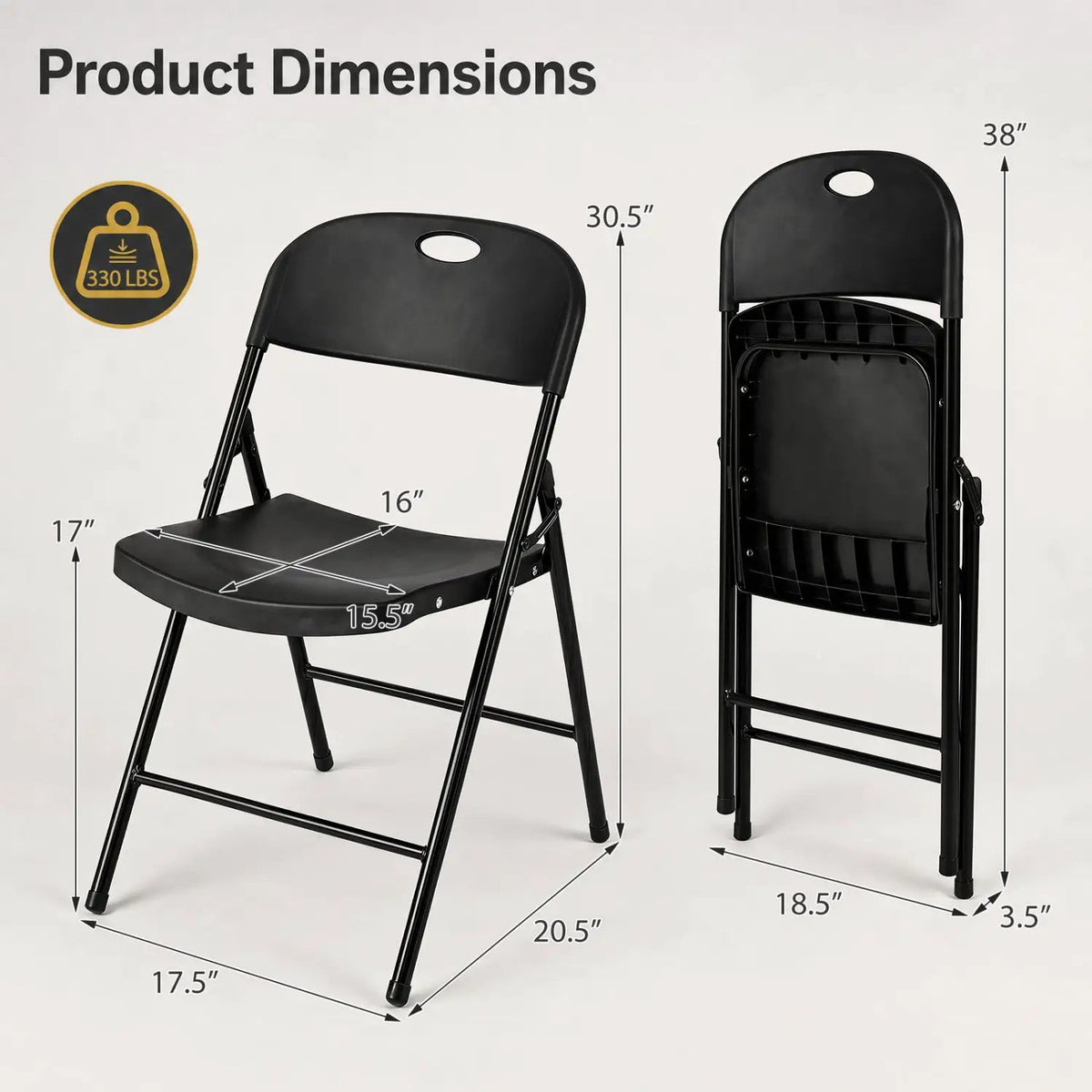 Foldable Plastic Dining Chairs Set of 6 with Ergonomic Backrest, photo 5 of 16