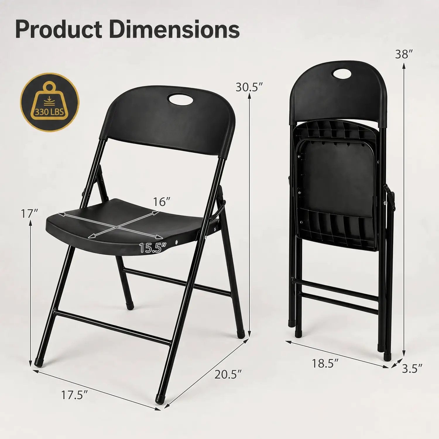 Foldable Plastic Dining Chairs Set of 6 with Ergonomic Backrest by DirectDeals