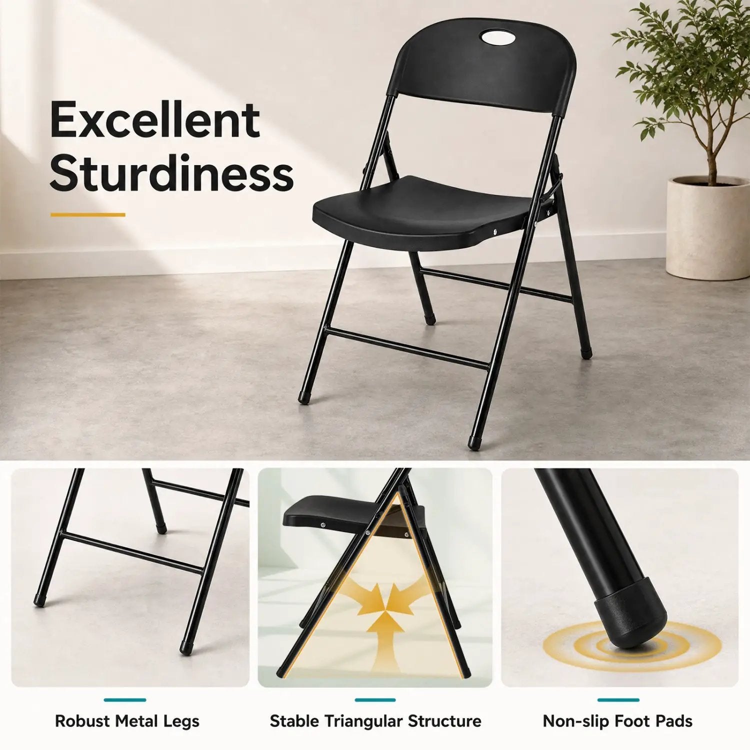 Foldable Plastic Dining Chairs Set of 6 with Ergonomic Backrest by DirectDeals