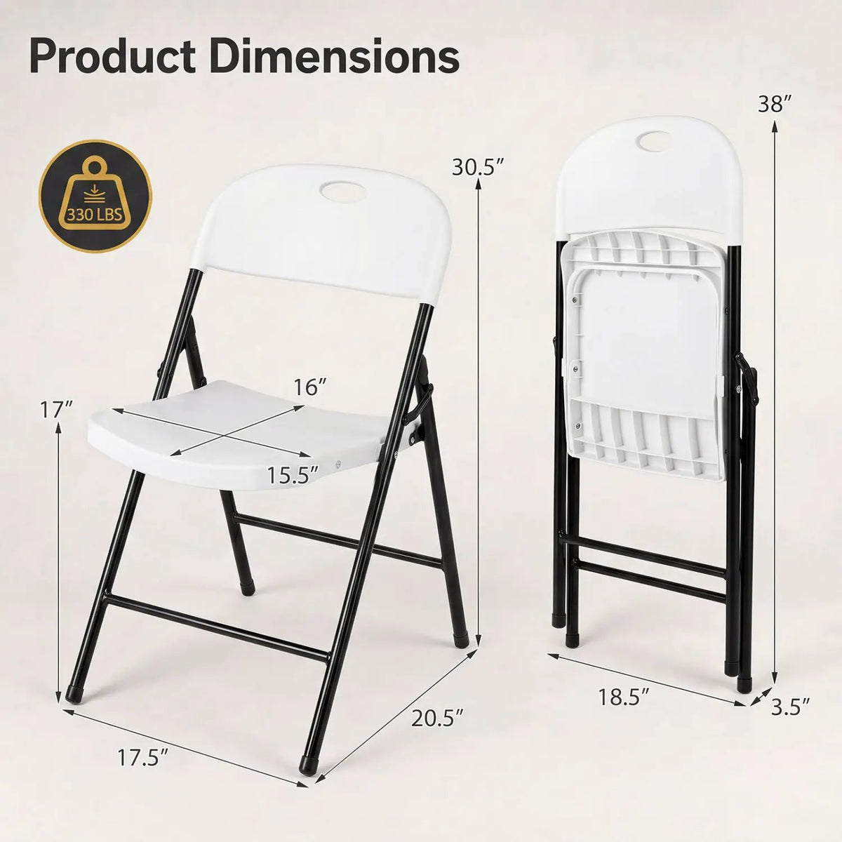 Foldable Plastic Dining Chairs Set of 6 with Ergonomic Backrest, photo 13 of 16