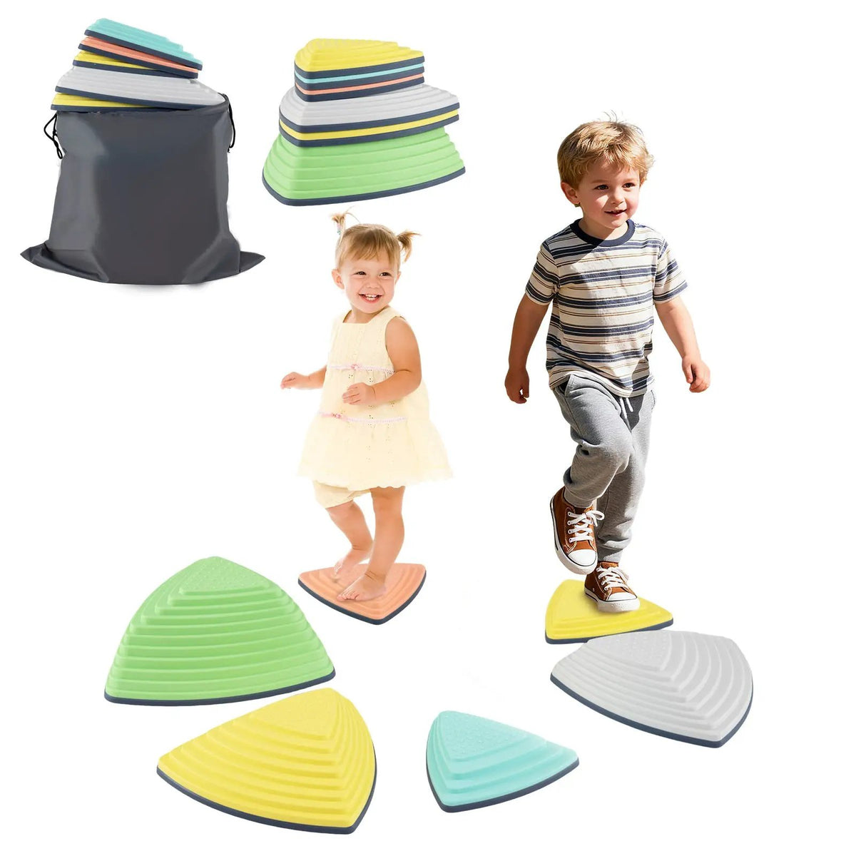 Set of 11 Stepping Stones for Kids Non-Slip Balance Stones with Storage Bag, photo 6 of 16