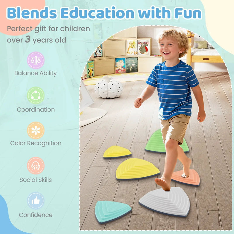Set of 11 Stepping Stones for Kids Non-Slip Balance Stones with Storage Bag by DirectDeals