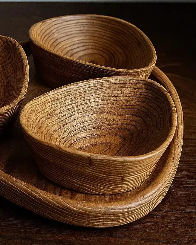 Handcrafted Luxury Wooden Nut Bowl Set with Tray by Gizz