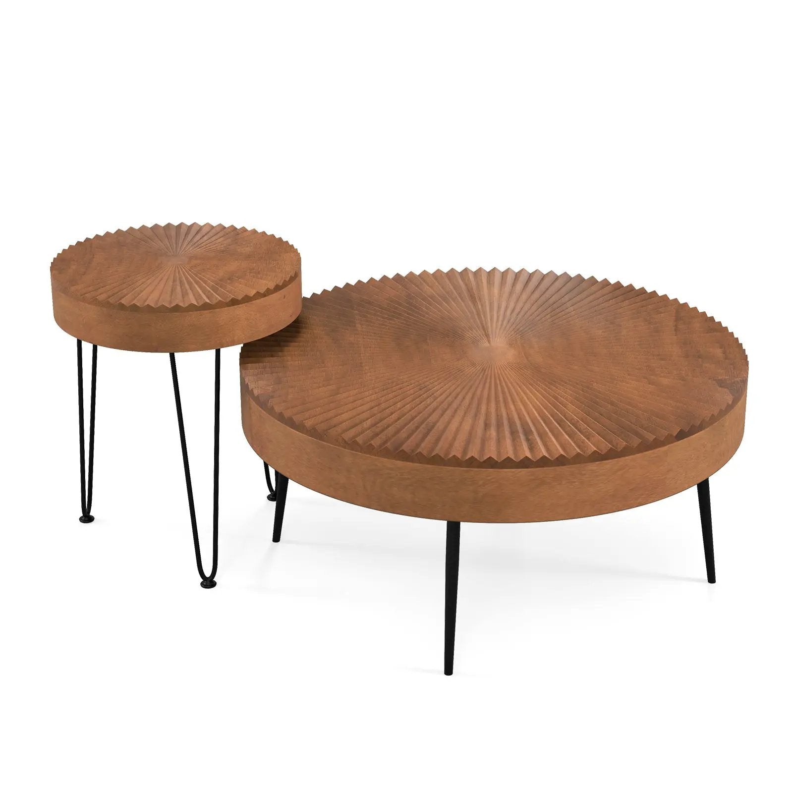2 Set of Wooden Coffee Table with Metal Legs and Adjustable Foot Pads by DirectDeals