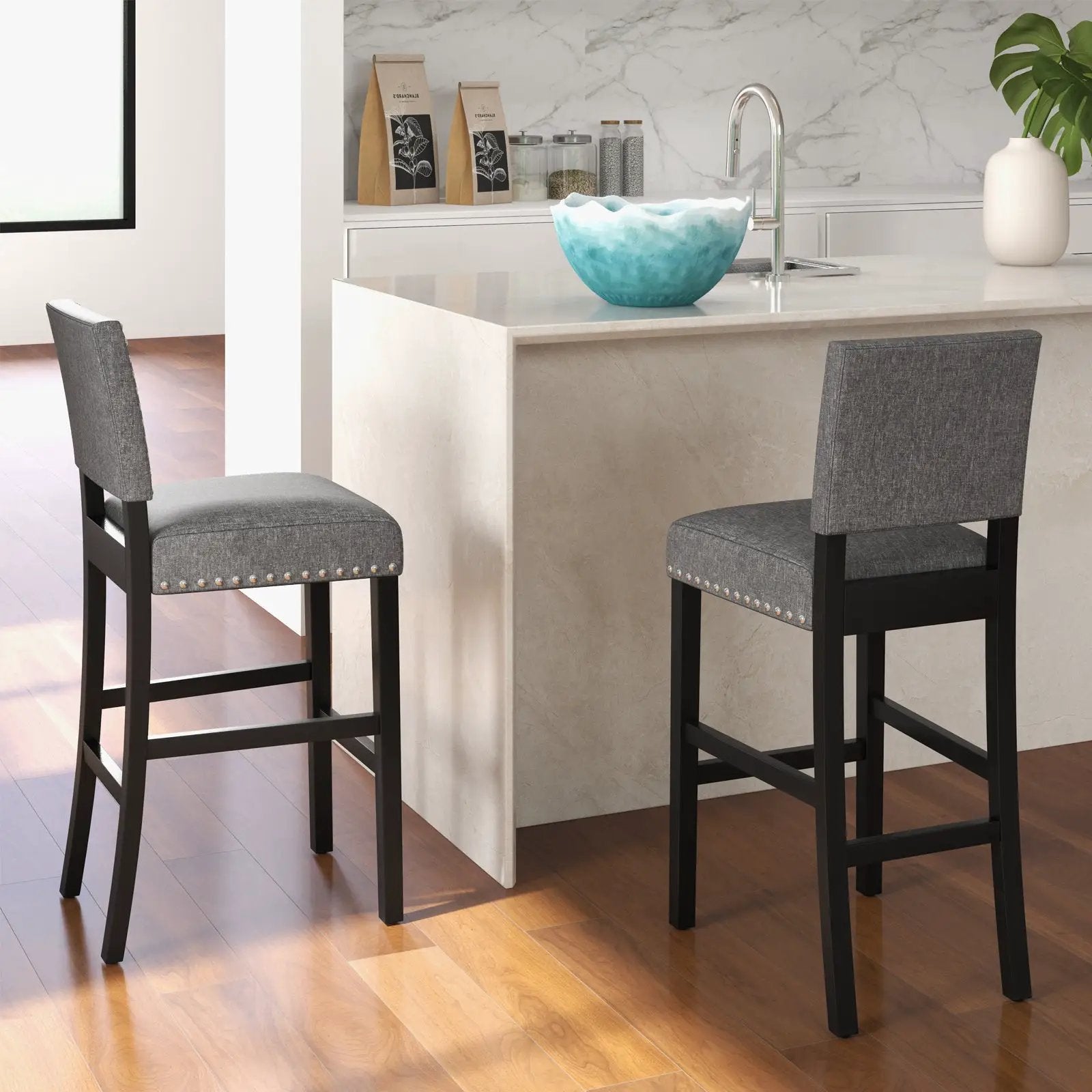 38.5/43.5 Inch Set of 2 Counter Height Chairs with Solid Rubber Wood Frame by DirectDeals